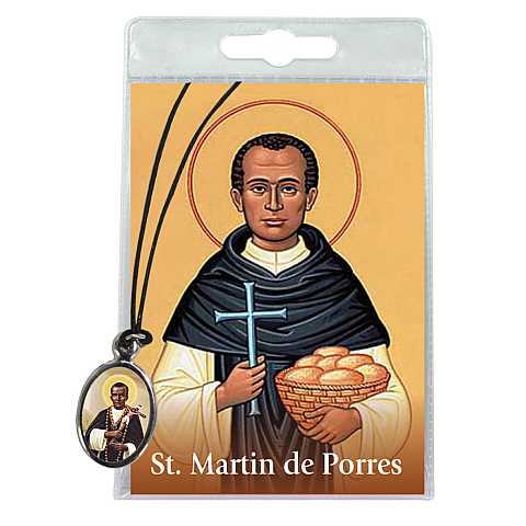 Medaglia Saint Martin de Porres con laccio e preghiera in inglese