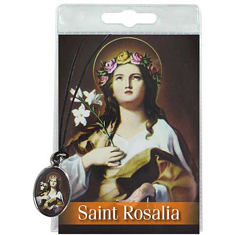 Medaglia Santa Rosalia (Palermo) con laccio e preghiera in inglese 