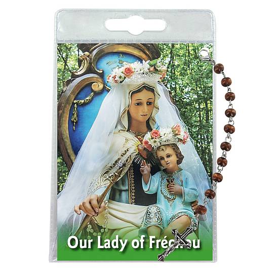 Decina della Madonna di Frechou con blister trasparente e preghiera - inglese