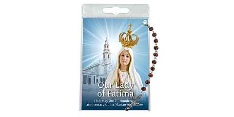 Decina della Madonna di Fatima con blister trasparente e preghiera - inglese