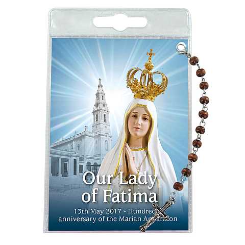 Decina della Madonna di Fatima con blister trasparente e preghiera - inglese