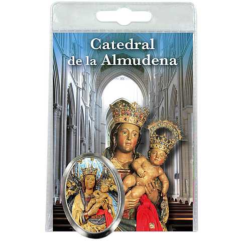 Calamita Madonna di Almudena in metallo nichelato con preghiera in spagnolo