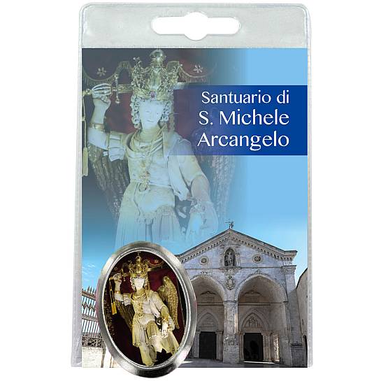 Calamita San Michele Arcangelo (a Monte Sant'Angelo) in metallo nichelato con preghiera in italiano 