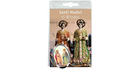 Calamita Santi Cosima e Damiano (a Bitono) in metallo nichelato con preghiera in italiano
