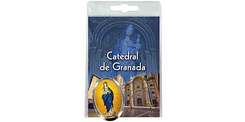 Calamita Vergine della Cattedrale di Granada in metallo nichelato con preghiera in spagnolo