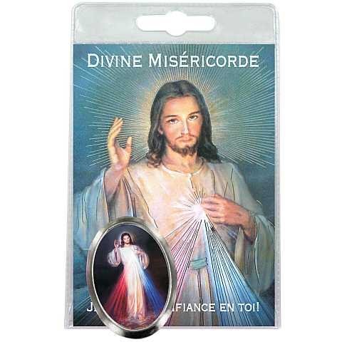 Calamita Madonna Miracolosa in metallo nichelato con preghiera in francese