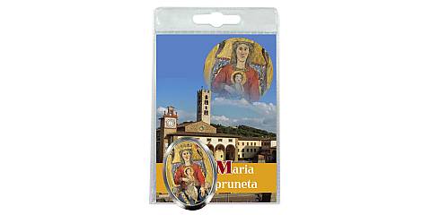 Calamita Madonna dell'Impruneta in metallo nichelato con preghiera in italiano