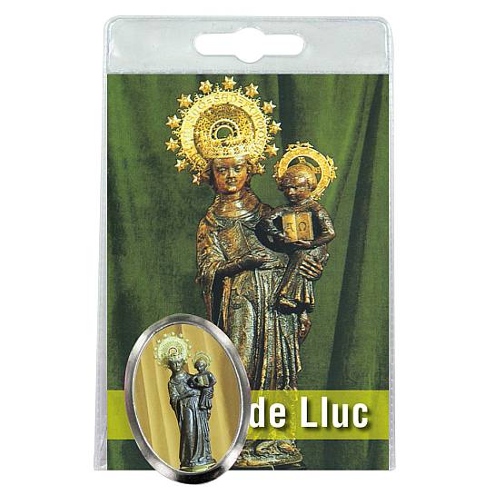 Calamita Madonna di Lluc in metallo nichelato con preghiera in spagnolo
