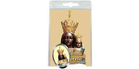 Calamita Madonna di Loreto in metallo nichelato con preghiera in italiano