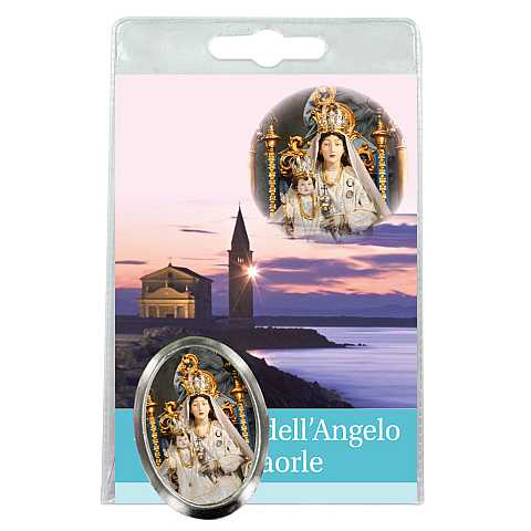 Calamita Madonna dell'Angelo di Caorle in metallo nichelato con preghiera in italiano