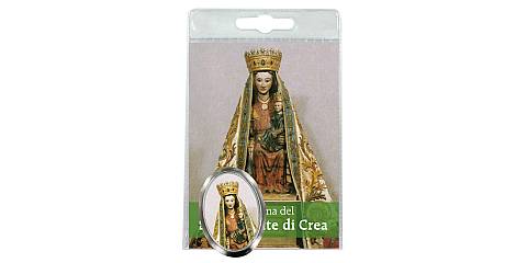 Calamita Madonna del Sacro Monte di Crea in metallo nichelato con preghiera in italiano
