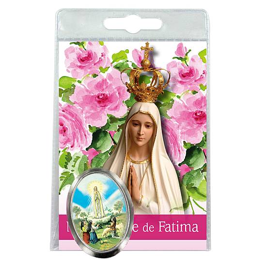 Calamita Madonna di Fatima in metallo nichelato con preghiera in francese
