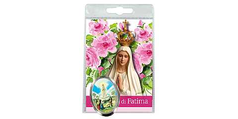 Calamita Madonna di Fatima in metallo nichelato con preghiera in italiano