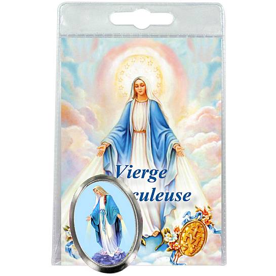 Calamita Madonna Miracolosa in metallo nichelato con preghiera in francese