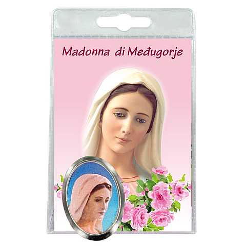 Calamita Madonna di Fatima in metallo nichelato con preghiera in inglese