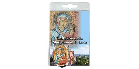 Calamita Madonna di San Luca in metallo nichelato con preghiera in italiano