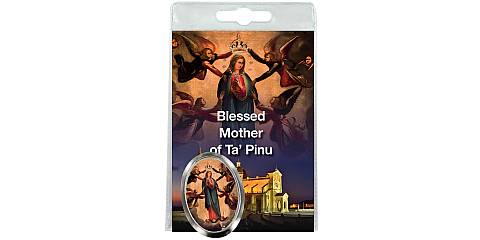 Calamita Madonna Ta Pinu in metallo nichelato con preghiera in inglese