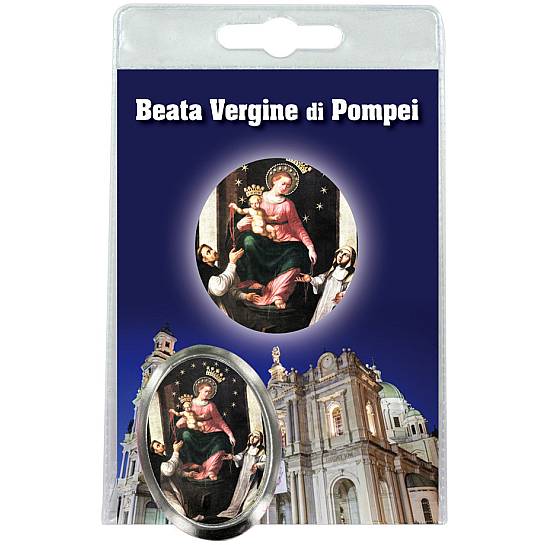 Calamita Santuario Beata Vergine di Pompei in metallo nichelato con preghiera in italiano