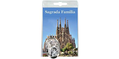Calamita Sagrada Familia (Barcelona) in metallo nichelato con preghiera in spagnolo