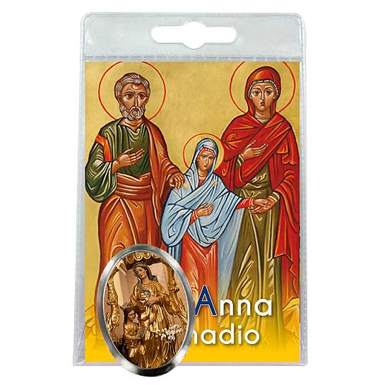 Calamita Sant Anna di Vinadio in metallo nichelato con preghiera in italiano