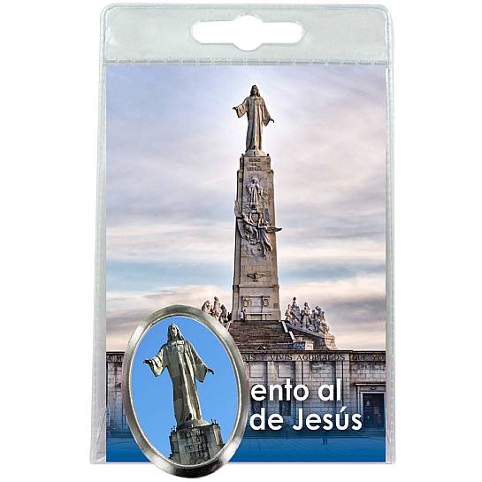 Calamita Sacro Cuore di Gesù in metallo nichelato con preghiera in spagnolo
