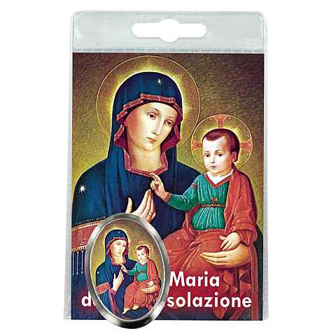 Calamita Santa Maria della Consolazione in metallo nichelato con preghiera in italiano