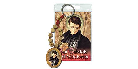 Portachiavi San Gabriele dell'Addolorata con decina in ulivo e preghiera in italiano
