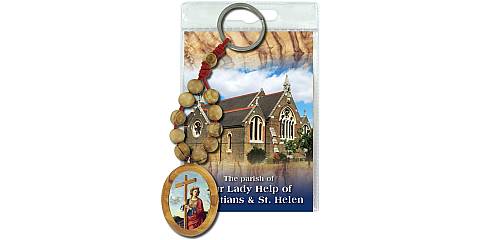Portachiavi Sant Helen con decina in ulivo e preghiera in inglese
