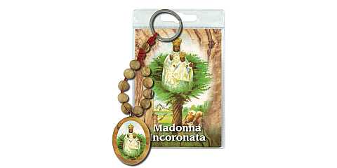 Portachiavi Madonna dell'Incoronata con decina in ulivo e preghiera in italiano