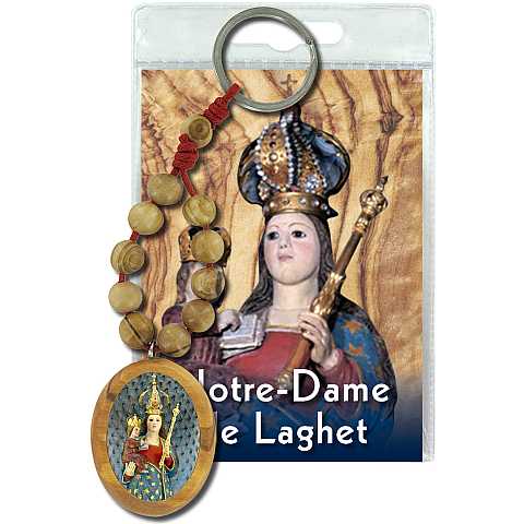 Portachiavi Notre Dame de Laghet con decina in ulivo e preghiera in francese