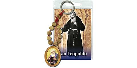 Portachiavi San Leopoldo con decina in ulivo e preghiera in italiano