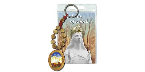 Portachiavi Our Lady of Knock con decina in ulivo e preghiera in inglese