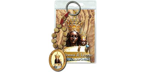 Portachiavi Madonna di Loreto con decina in ulivo e preghiera in italiano
