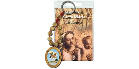 Portachiavi Madonna di Santa Maria di Leuca con decina in ulivo e preghiera in italiano