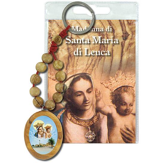 Portachiavi Madonna di Santa Maria di Leuca con decina in ulivo e preghiera in italiano