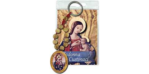 Portachiavi Madonna di Custonaci con decina in ulivo e preghiera in italiano