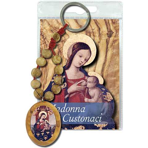 Portachiavi Madonna di Custonaci con decina in ulivo e preghiera in italiano