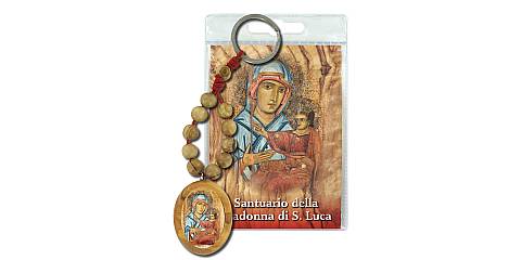 Portachiavi Madonna di San Luca con decina in ulivo e preghiera in italiano