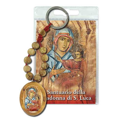 Portachiavi Madonna di San Luca con decina in ulivo e preghiera in italiano