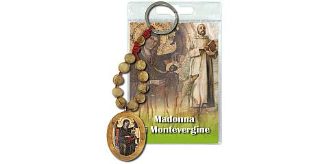 Portachiavi Madonna di MonteVergine con decina in ulivo e preghiera in italiano