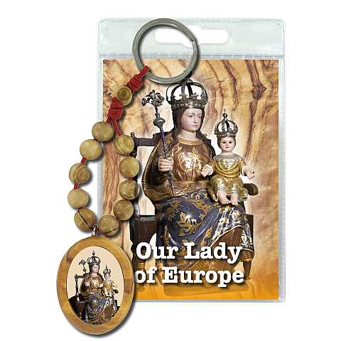 Portachiavi Our Lady of Europe con decina in ulivo e preghiera in inglese