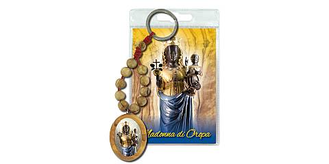 Portachiavi Santuario di Oropa con decina in ulivo e preghiera in italiano