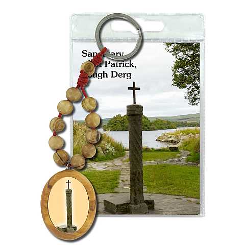Portachiavi Saint Patrick (Lough Derg) con decina in ulivo e preghiera in inglese