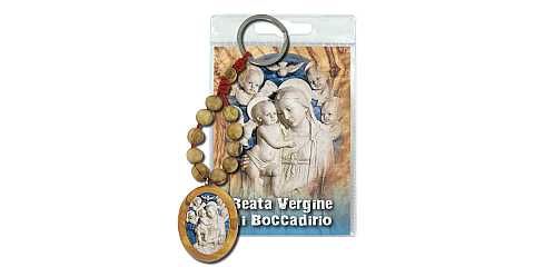 Portachiavi Beata Vergine di Boccadirio con decina in ulivo e preghiera in italiano