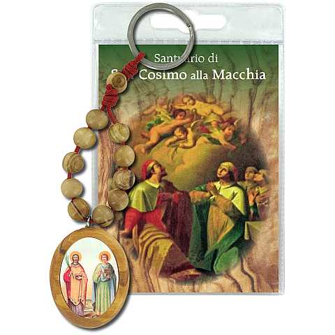 Portachiavi Santi Cosma e Damiano (ad Oria) con decina in ulivo e preghiera in italiano