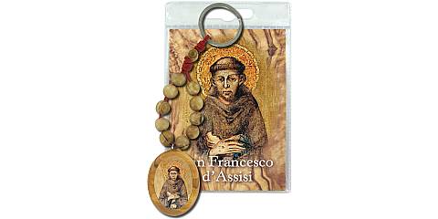 Portachiavi San Francesco d'Assisi con decina in ulivo e preghiera in italiano