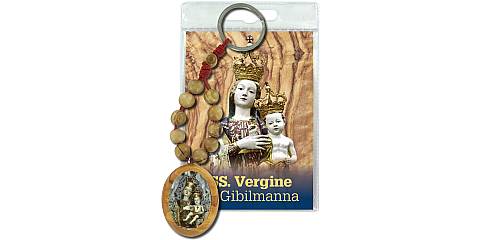 Portachiavi Madonna di Gibilmanna con decina in ulivo e preghiera in italiano