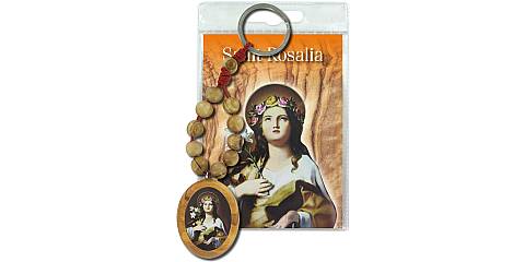 Portachiavi Santa Rosalia con decina in ulivo e preghiera in inglese