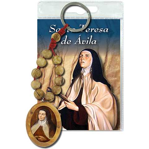 Portachiavi Santa Teresa d'Avila con decina in ulivo e preghiera in spagnolo