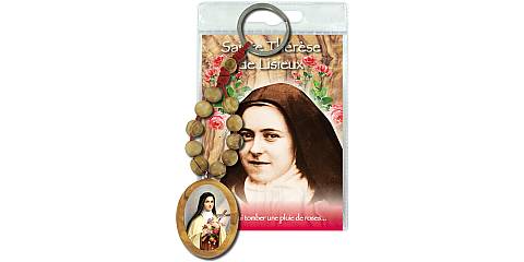 Portachiavi Santa Teresa di Lisieux con decina in ulivo e preghiera in francese